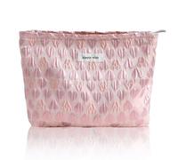 Wudygirl Bolsa de maquillaje, bonita bolsa de cosméticos de pana, bolsa de aseo de viaje de gran capacidad para mujeres y niñas, bolsa organizadora de maquillaje con cremallera, Rosado Heart, Moda