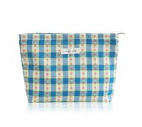 Wudygirl Bolsa de maquillaje, bonita bolsa de cosméticos de pana, bolsa de aseo de viaje de gran capacidad para mujeres y niñas, bolsa organizadora de maquillaje con cremallera, Azul Floral, Moda