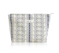 Wudygirl Bolsa de maquillaje bonita para mujer, bolsa de maquillaje de gran capacidad, organizador de maquillaje de viaje, bolsa de aseo de lona, bolsas para bolso con cremallera (azul marino a rayas