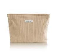 Wudygirl Bolsa de maquillaje de pana para mujer, bolsa de maquillaje de gran capacidad, bolsa de aseo de viaje, organizador de maquillaje portátil con cremallera (caqui)