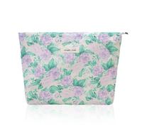 Wudygirl Bolsa de maquillaje floral para mujeres y niñas, bolsa de maquillaje de gran capacidad, bolsa de lona para lápices, bonito organizador de maquillaje con cremallera (rosa púrpura claro)