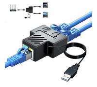 Wuedozue Adaptador divisor de red RJ45, 1 a 2 puertos USB hembra dual a RJ45 con cable de alimentación USB, interfaz LAN, conector de enchufe Ethernet 8P8C extensor Plug Go Online simultáneamente para