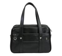 wueiooskj Bolso escolar hecho con cuero de primera calidad, impermeable, portátil y diario, bolso de cuero PU, bolso de escuela secundaria japonés, negro, tamaño mediano
