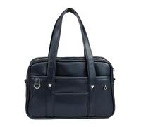 wueiooskj Bolso escolar hecho con cuero de primera calidad, impermeable, portátil y diario, bolso de cuero PU, bolso de escuela secundaria japonés, azul oscuro, tamaño mediano