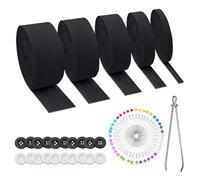 WUERKIYA 20 Metros 4 Piezas De Costura De Banda Elástica Negra, 10 mm 20 mm 30 mm 40 mm 50 mm Bandas Elásticas De Costura con Enhebrador De Aguja De Banda Elástica para Accesorios De Costura