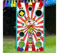 WUERKIYA Banner de Juego de Lanzamiento de Payaso de Carnaval con 3 Sacos de Frijoles - Decoración y Actividades de Fiesta de Circo para Adultos - Ideal para Festivales (140 * 80 cm)