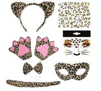 WUERKIYA Conjunto de Disfraz de Leopardo para Mujer y Joven - Incluye Tutu, Pegatinas de Orejas, y Más - Ideal para Carnaval y Fiestas Temáticas, Accesorios para el juego de roles del carnaval