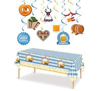 WUERKIYA Decoración Oktoberfest - Decoración Bávara Premium para Fiestas, Celebraciones De Halloween y Oktoberfest - Incluye Mantel y Colgantes En Espiral
