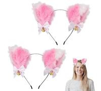 WUERKIYA Diadema orejas de zorro para disfraz animal 2 unidades rosa con lazo blanco para niños y adultos accesorios fiesta cosplay