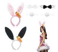 WUERKIYA Diademas de Orejas de Conejo y Pinzas para Pelo - Kit de Disfraz de Pascua para Jóvenes y Adultos - Accesorios con encanto de Orejas Minnie Mouse en Rosa y Negro