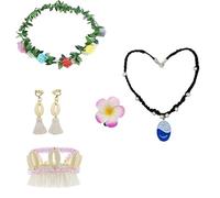 WUERKIYA Disfraz Hawaiana para Niña, Conjunto de Accesorios de Princesa Oceánica, Collar, Pulsera, Diadema de Flores, Pendientes y Corona para Fiesta Temática de Hawaiana y Cosplay