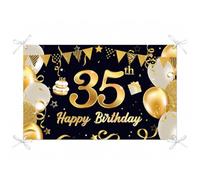 WUERKIYA Fondo Photocall Feliz Cumpleaños - Decoración Completa para 35 Años con Pancarta Personalizada, 72.8 x 43.3 Pulgadas