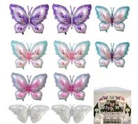 WUERKIYA Globos Mariposa Grandes de Aluminio, Set de 10 Globos 3D Reutilizables, Decoración para Bodas, Cumpleaños y Fiestas, Colores Brillantes