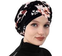 WUERKIYA Gorro de Turbante para Mujer, Bufanda para el Pelo, pañuelo para la Cabeza de Mujer Musulmana para la caída del Cabello, Gorro de quimio para el cáncer, Flor Negra