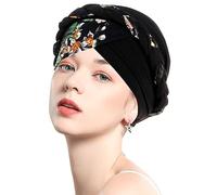 WUERKIYA Gorro de Turbante para Mujer, Bufanda para el Pelo, pañuelo para la Cabeza de Mujer Musulmana para la caída del Cabello, Gorro de quimio para el cáncer, Flor de Naranja Negra