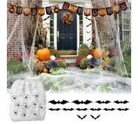 WUERKIYA Juego De Decoración De Halloween, Telarañas Elásticas De 100 g y 10 Arañas Artificiales, 12 Murciélagos Artificiales para Interior/Exterior