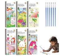 WUERKIYA Juego de Libros de Colorear con Acuarela para niños - 6 Libros de Bolsillo con 6 Pinceles Recargables y Bloques de Pintura - Tamaño Compacto y portátil