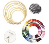 WUERKIYA Kit de Bordado con Círculo de Bordado - Bastidores para Bordados de Diferentes Tamaños, 50 Hilos de Bordado y Agujas - Círculo de Bordado y Bastidores para Bordar para Principiantes