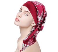 WUERKIYA Pañuelo para La Cabeza Mujer, Tocado para Quimio, Conjunto Preatado Plisado, Gorro - Burdeos