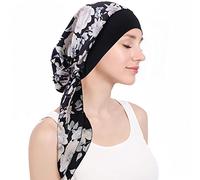 WUERKIYA Pañuelo para La Cabeza Mujer, Tocado para Quimio, Conjunto Preatado Plisado, Gorro - Negro-4