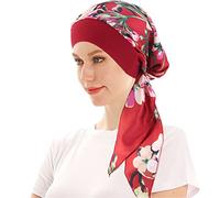WUERKIYA Pañuelo para La Cabeza para Mujer Tocado para Mujer Tocado para Quimio Conjunto Preatado Pañuelo para La Cabeza Plisado Gorro Gorro para Mujer -azafrán de Vino