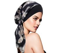WUERKIYA Pañuelo para La Cabeza para Mujer Tocado para Mujer Tocado para Quimio Conjunto Preatado Pañuelo para La Cabeza Plisado Gorro Gorro para Mujer -Negro -2