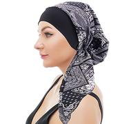 WUERKIYA Pañuelo para La Cabeza para Mujer Tocado para Quimio Conjunto Preatado Pañuelo para La Cabeza Plisado Gorro - Negro -3