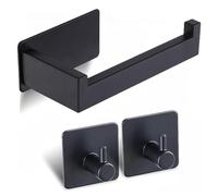 WUERKIYA Portarrollos Sin Taladrar Portarrollos de Aluminio Estante Portarrollos de Aluminio con 2 Ganchos Adhesivos Portarrollos de Pared para Cocina y Baño - Negro