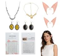 WUERKIYA Set de Orejas de Elfo de Silicona con Accesorios para Disfraces, Incluye 2 Pares de Orejas, Diadema de Cristal, Pendientes y Más, Ideal para Halloween, Fiestas y Cosplay