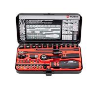 Wuerth Wurth Black Edition, Juego de Llaves de Vaso de Trinquete, 34 Piezas, Llave de Carraca 1/4 pulgada con Conector de Dos Componentes, Estuche Llaves de Baso Acero Cromo Negro, Basos Multicara