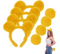 WUEURU 4 piezas de orejas de oso amarillo, diadema y cola, disfraz de oso de orejas de animal para adultos, mujeres, hombres, cosplay, carnaval
