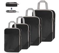 WUFANC 4 Piezas Juego Organizador Maleta Viaje, Bolsas Organizadoras Maleta Comprimibles Impermeables Y FáCiles De Almacenar, Packing Cubes Compression Visibles Y Transpirables (Negro)