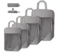 WUFANC 4 Piezas Juego Organizador Maleta Viaje, Bolsas Organizadoras Maleta Comprimibles Impermeables Y FáCiles De Almacenar, Packing Cubes Compression Visibles Y Transpirables (Gris)