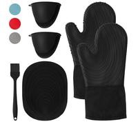 WUFANC Manoplas Horno, Guantes Horno Cocina Pueden Soportar Temperaturas De hasta 250 ℃, Guantes Barbacoa De Silicona No Son Rígidos (Negro, L)