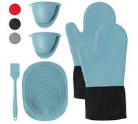 WUFANC Manoplas Horno, Guantes Horno Cocina Pueden Soportar Temperaturas De hasta 250 ℃, Guantes Barbacoa De Silicona No Son Rígidos (Azul, L)