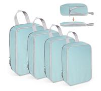 WUFANC Organizador Maleta Viaje de 4 piezas, Packing Cubes Compression, Viajes Accesorios Impermeable Resistente al Desgaste, Travel Essentials Puede Juego de organizador turístico azul