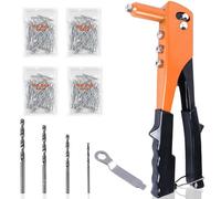 WUFANC Remachadora Manual con 200 Remaches, 4 Cabezales Intercambiables | Equipado para Remaches 2.4-3.2-4.0-4.8 mm, con 4 Brocas de Acero al Carbono, Remachadora para Automoción, Bricolaje, Muebles