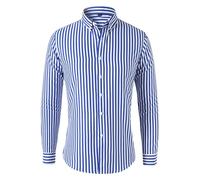 WUFANGBU Camisa T-Shirt Camisas De Moda para Hombres Rayas De Manga Larga Botonadura Sencilla Tops Delgados Solapa De Fiesta Ropa De Camisa Social para Hombres L Lakeblue
