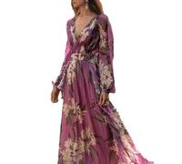 WUFANGBU Vestidos Vestir Dress Reloj De Moda De Mujer Manga Larga De Gasa Recta Vestido Maxi Bata Vestido Vintage De La Calle S Púrpura