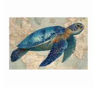 WUFIEA Animal Cuadro en Lienzo Fotos de Animales Marinos cuadro vintage Tortuga marina azul obra de arte para baño sala de estar,dormitorio（azul111-40x60cm Sin marco