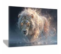 WUFIEA Canvas Wall Art Decoracion Modernos Animales - Arte - León Resplandor del león blanco Cuadro Dormitorio Decoracion Hogar Pared（blanco120-60x90cm Enmarcado