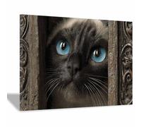 WUFIEA Cuadro moderno de gato sobre lienzo, arte de pared con diseño Gato escondido en una grieta arte abstracto para pared, del hogar para sala de estar, dormitorio（gris oscuro-40x60cm Enmarcado