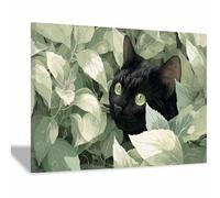 WUFIEA Cuadro moderno de gato sobre lienzo, arte de pared con diseño Gato escondido entre las hojas. arte abstracto para pared, del hogar para sala de estar, dormitorio（verde-20x30cm Enmarcado
