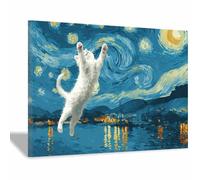 WUFIEA Cuadro moderno de gato sobre lienzo, arte de pared con diseño Gato volando por el aire arte abstracto para pared, del hogar para sala de estar, dormitorio（azul-20x30cm Enmarcado