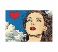 WUFIEA Láminas de corazones para pared, arte mural, láminas de amor Línea de Latidos Decoración para el hogar, pasillo, dormitorio, sala de estar, cafetería, oficina（Rojo-60x90cm Sin marco