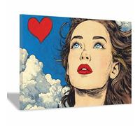 WUFIEA Láminas de corazones para pared, arte mural, láminas de amor Línea de Latidos Decoración para el hogar, pasillo, dormitorio, sala de estar, cafetería, oficina（Rojo-20x30cm Enmarcado