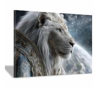 WUFIEA león Divertidos cuadros de pared lienzo póster León blanco dominando el universo cuadros de pared arte sala de estar decoración del hogar impresiones en lienzo（blanco116-60x80cm Enmarcado