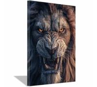 WUFIEA león Divertidos cuadros de pared lienzo póster León con mirada fulminante cuadros de pared arte sala de estar decoración del hogar impresiones en lienzo（gris278-70x100cm Enmarcado