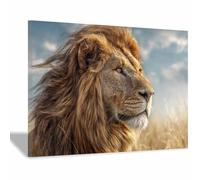 WUFIEA león Divertidos cuadros de pared lienzo póster León enfrentándose al viento cuadros de pared arte sala de estar decoración del hogar impresiones en lienzo（marrón53-70x100cm Enmarcado