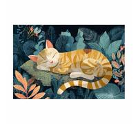 WUFIEA Lienzo decorativo para pared con diseño de gato El gato duerme entre el follaje para el hogar, sala de estar, dormitorio, oficina（naranja-70x100cm Sin marco